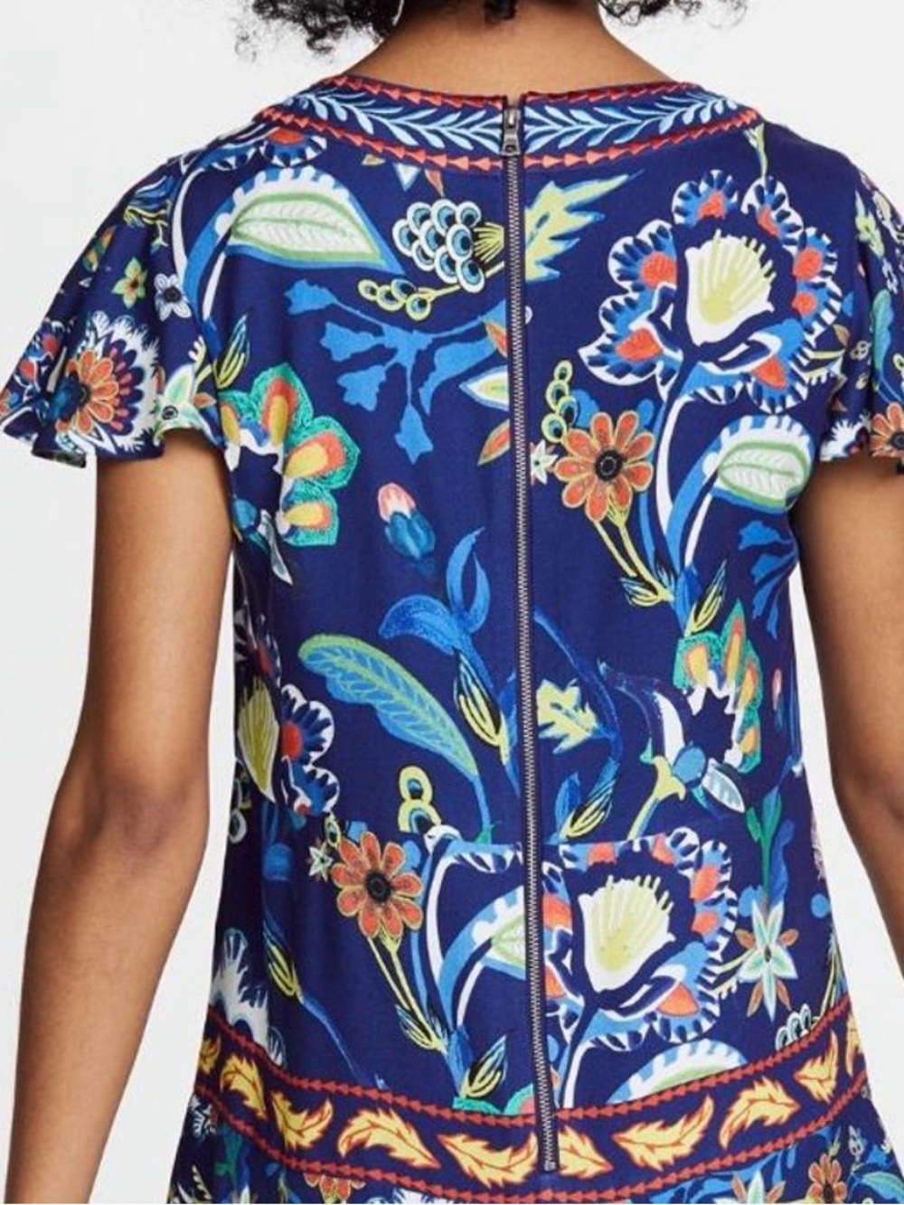 Alice + Olivia Navy Blue Floral V-Neck Mini Dress Size 6 pre-owned - Picture 2 of 8